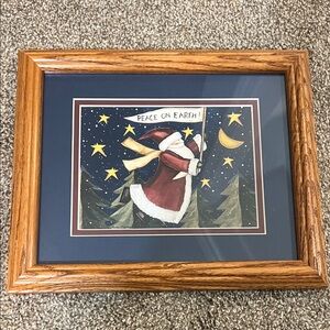 Home and Garden Framed Peace on Earth Santa Artwork with Stars